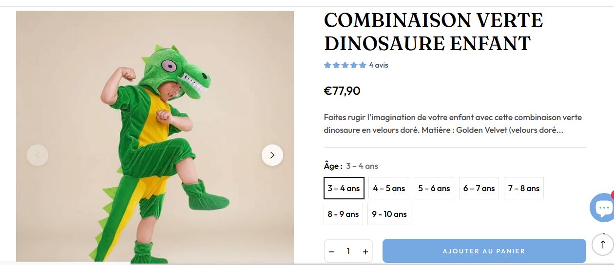 Fiche produit combinaison dinosaure enfant - Decofestive