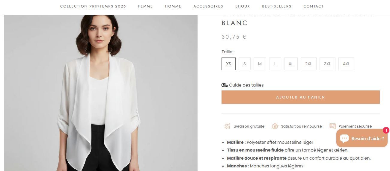 Fiche produit veste kimono mousseline - Kimono Passion