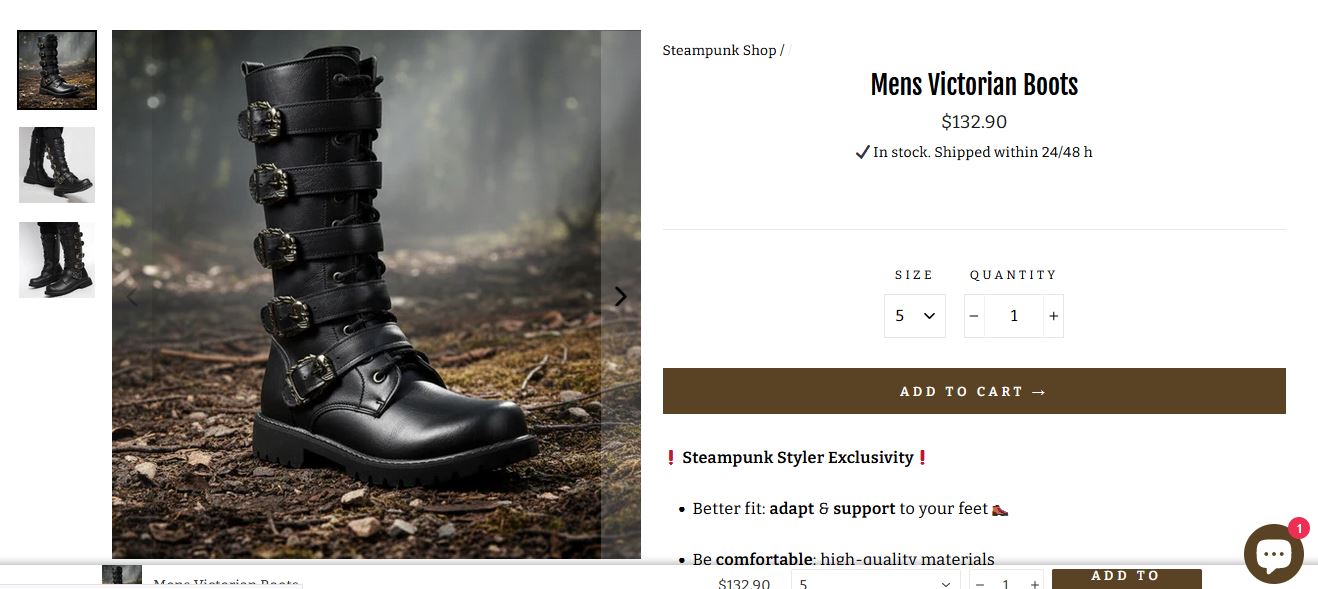 Fiche produit Men's Victorian Boots - Steampunk Styler